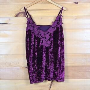 Crushed Velvet Burgundy Floral Trim Cami Top 90s Y2K Whimsigoth Fairycore 2XL